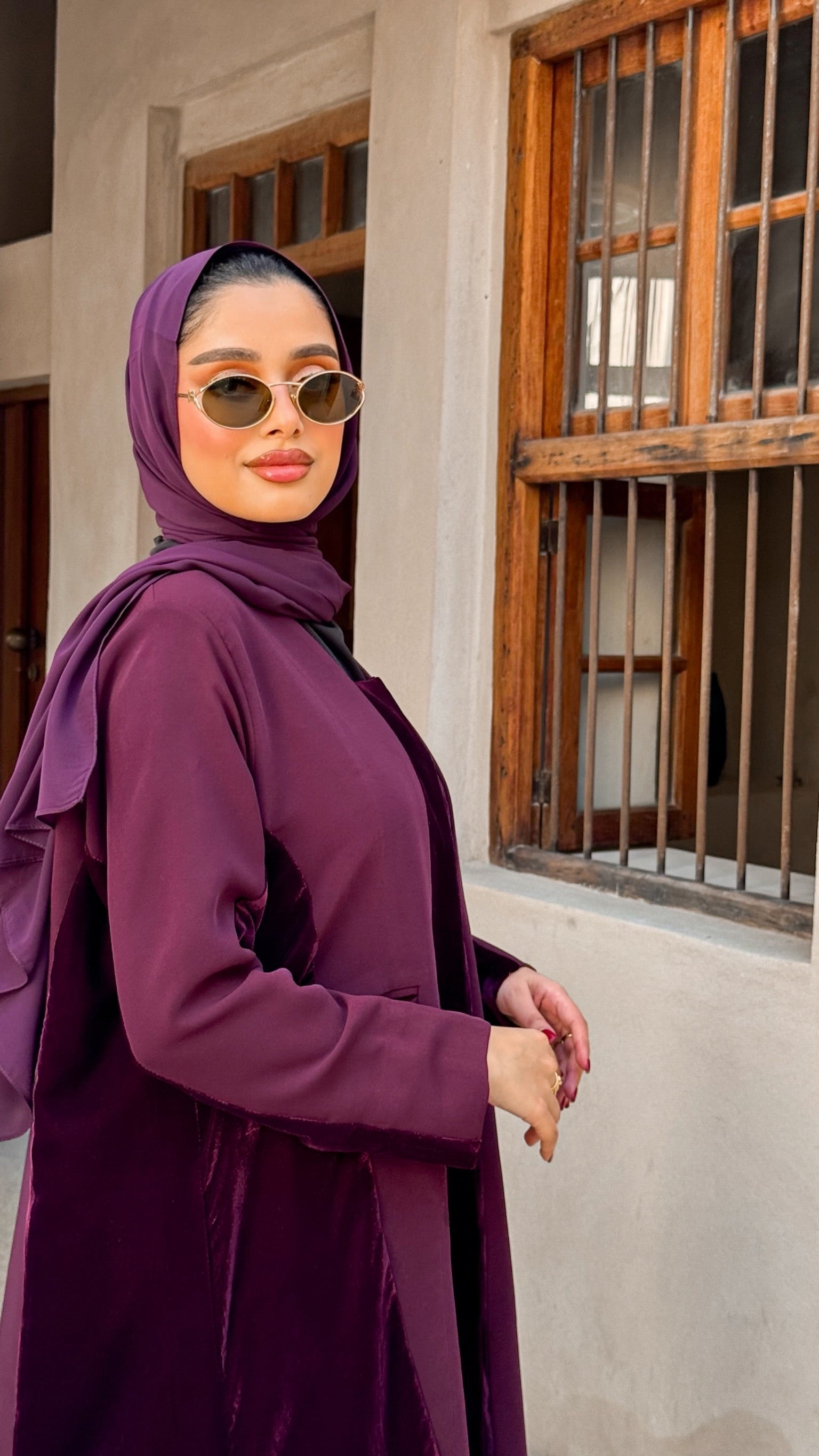 Purple Velvet And Crepe Abaya