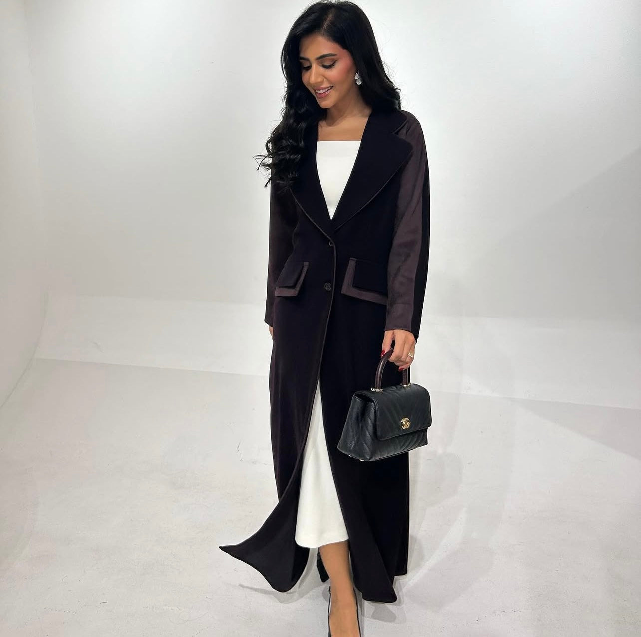 Dark Purple Shamwa With Crepe Abaya