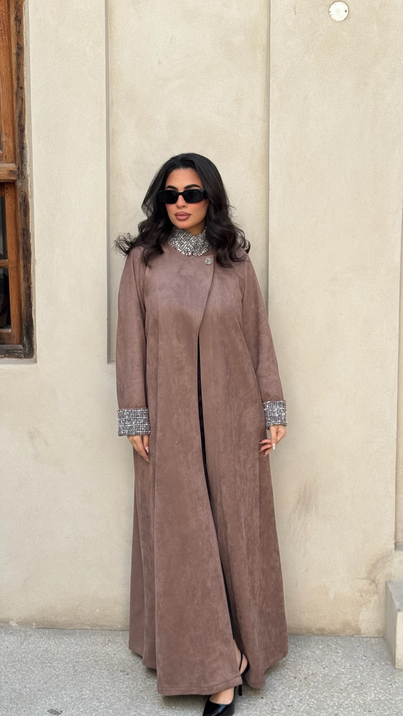 Light Brown Shamwa With Wool Abaya