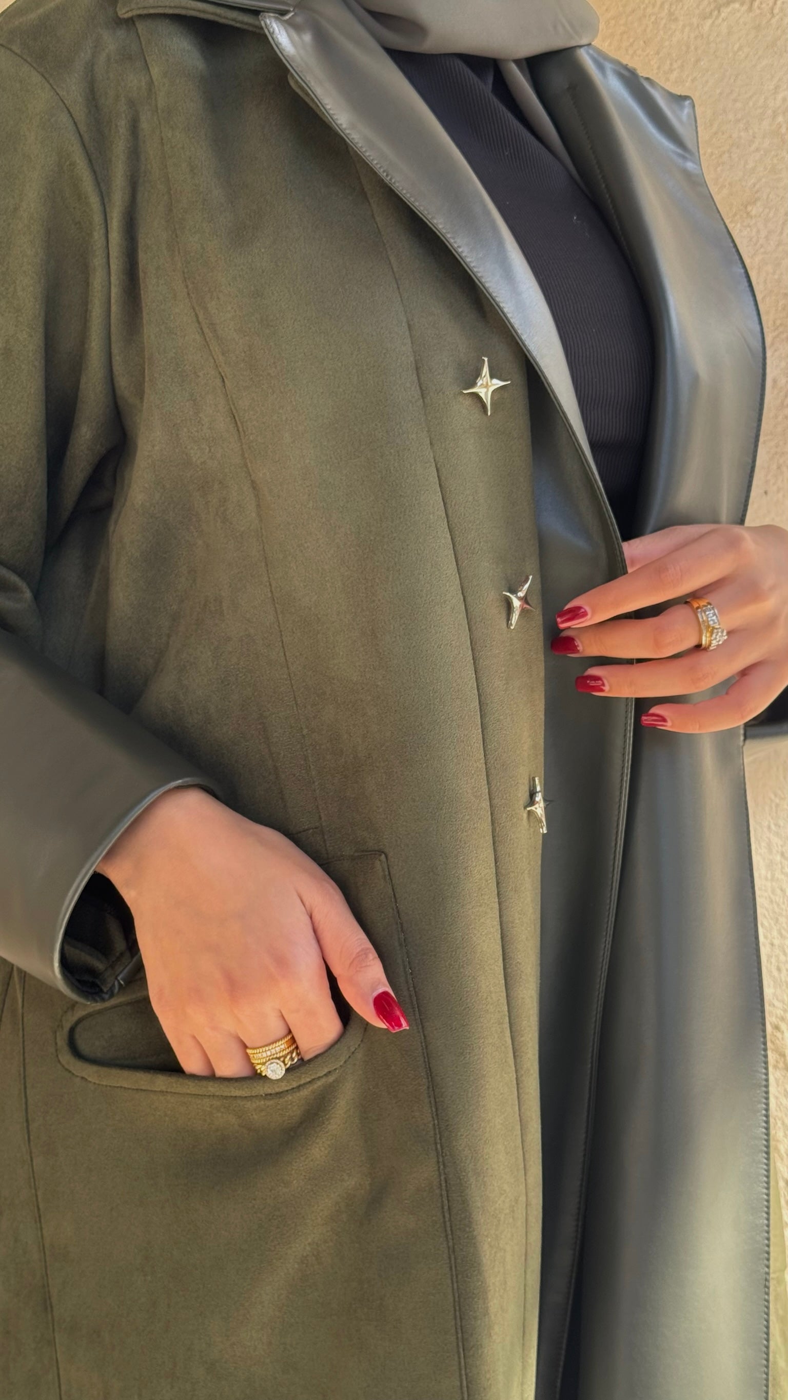 Olive Green Shamwa With Leather Abaya