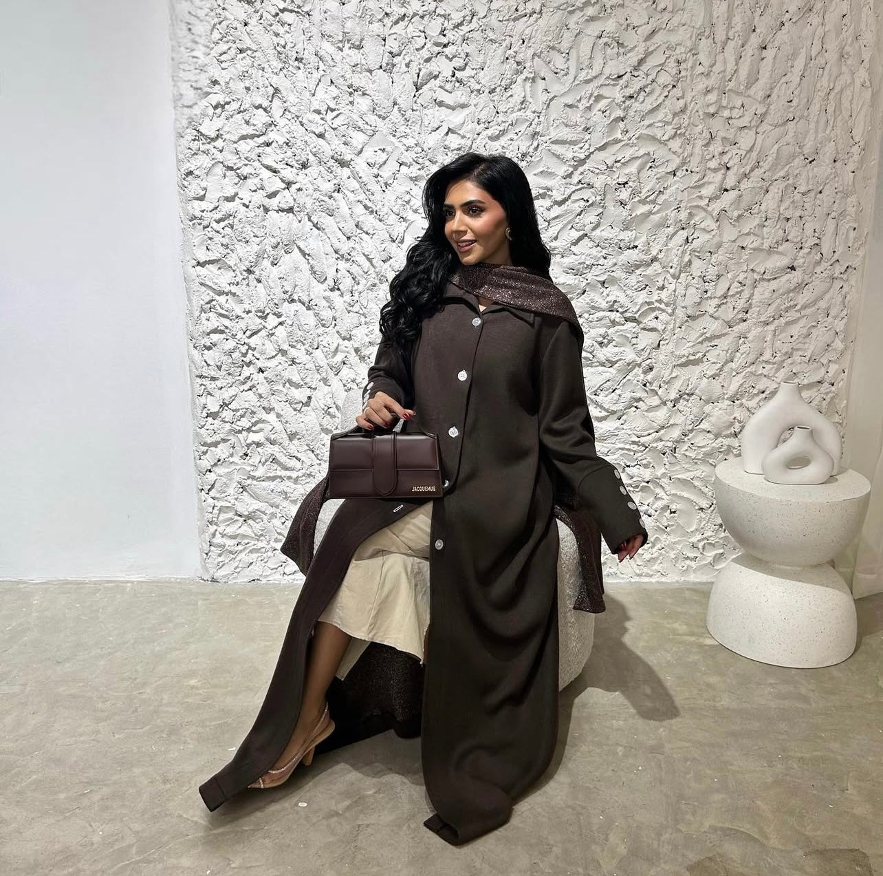 Brown Soft Wool With Shawl Abaya