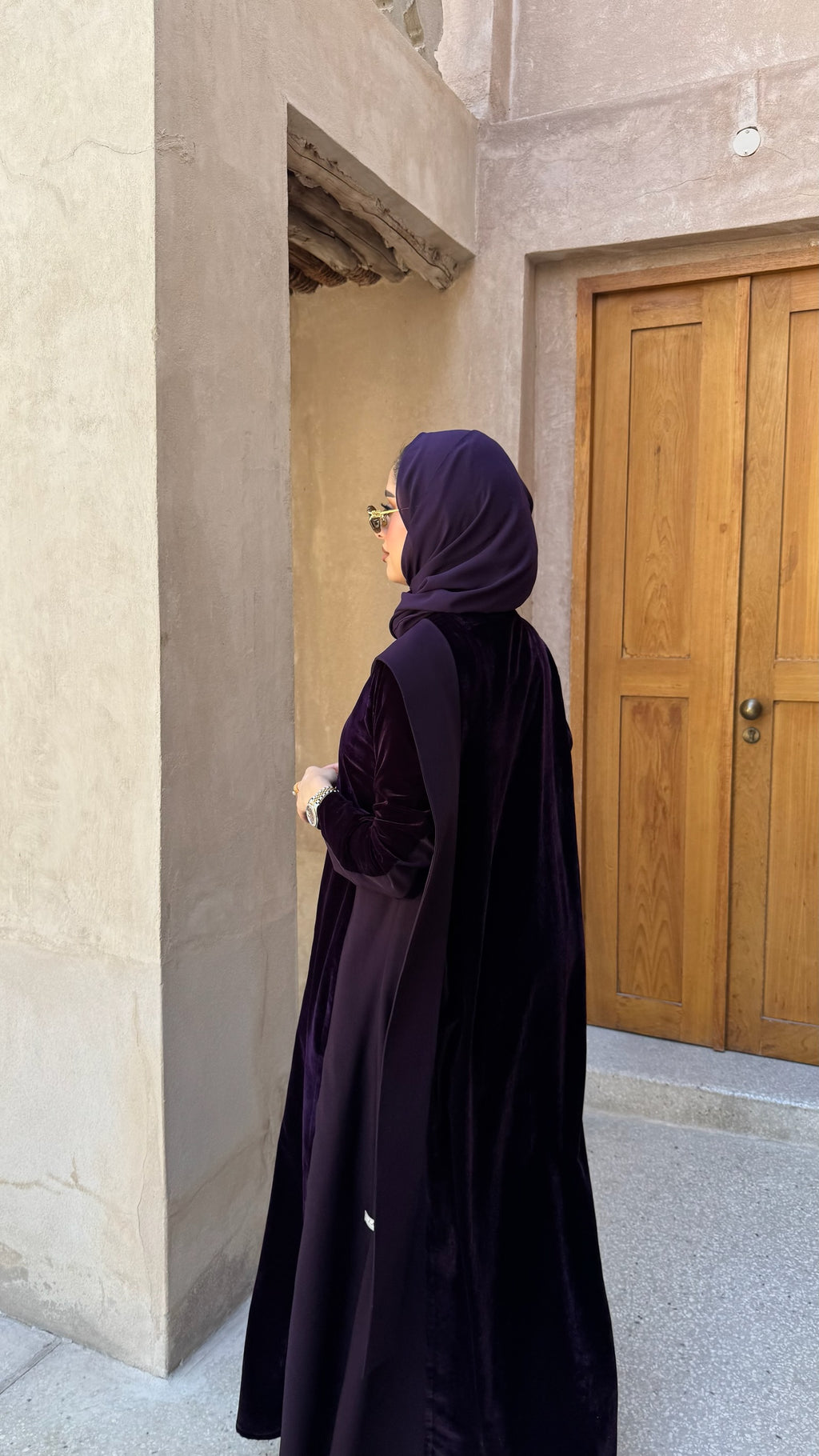 Purple Velvet With Crepe Shawl Abaya
