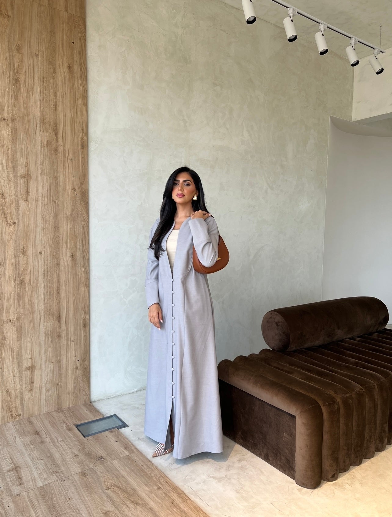 Light Grey With Buttons Abaya