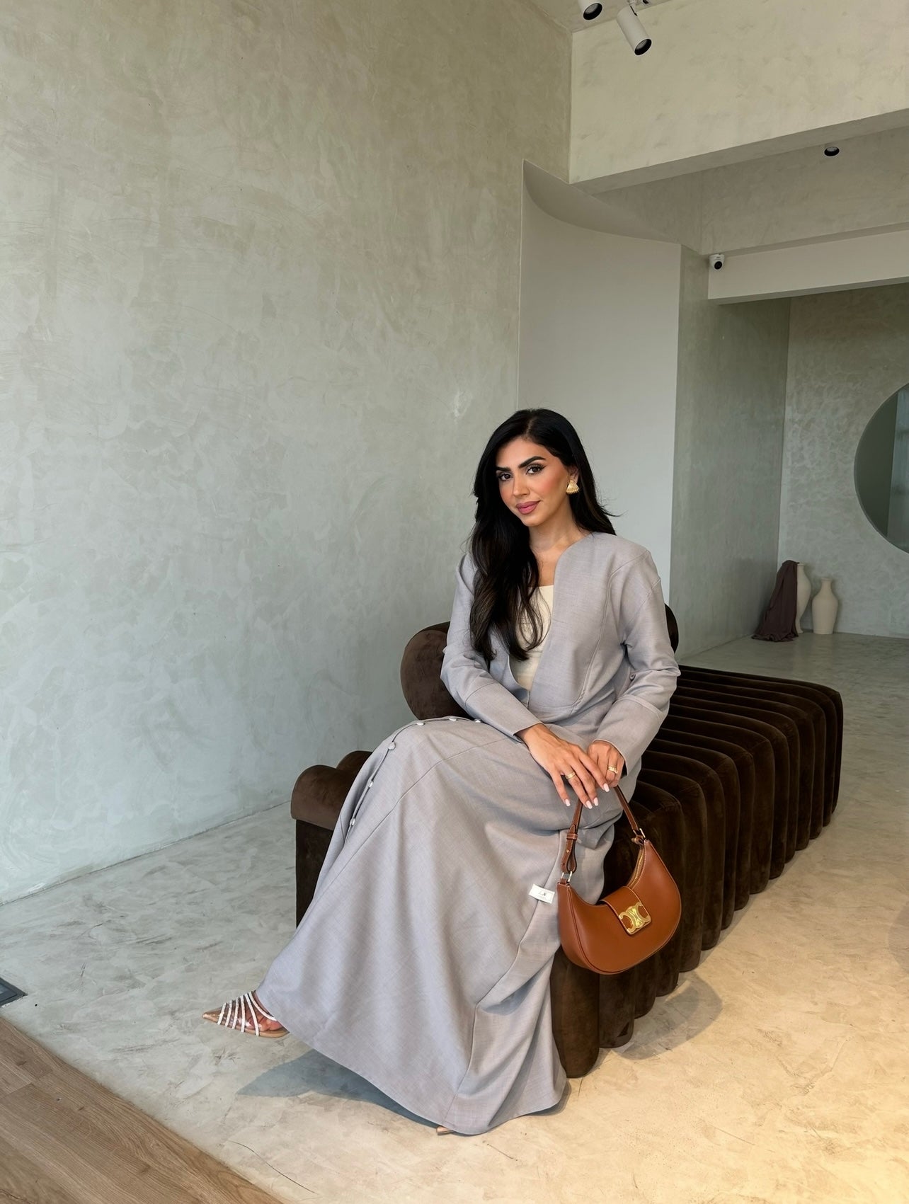 Light Grey With Buttons Abaya