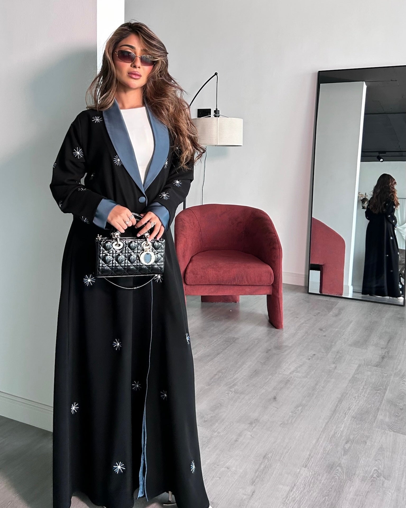 Black And Blue Embroidery Abaya