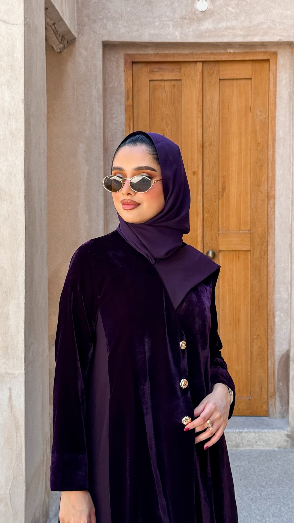 Purple Velvet With Crepe Shawl Abaya