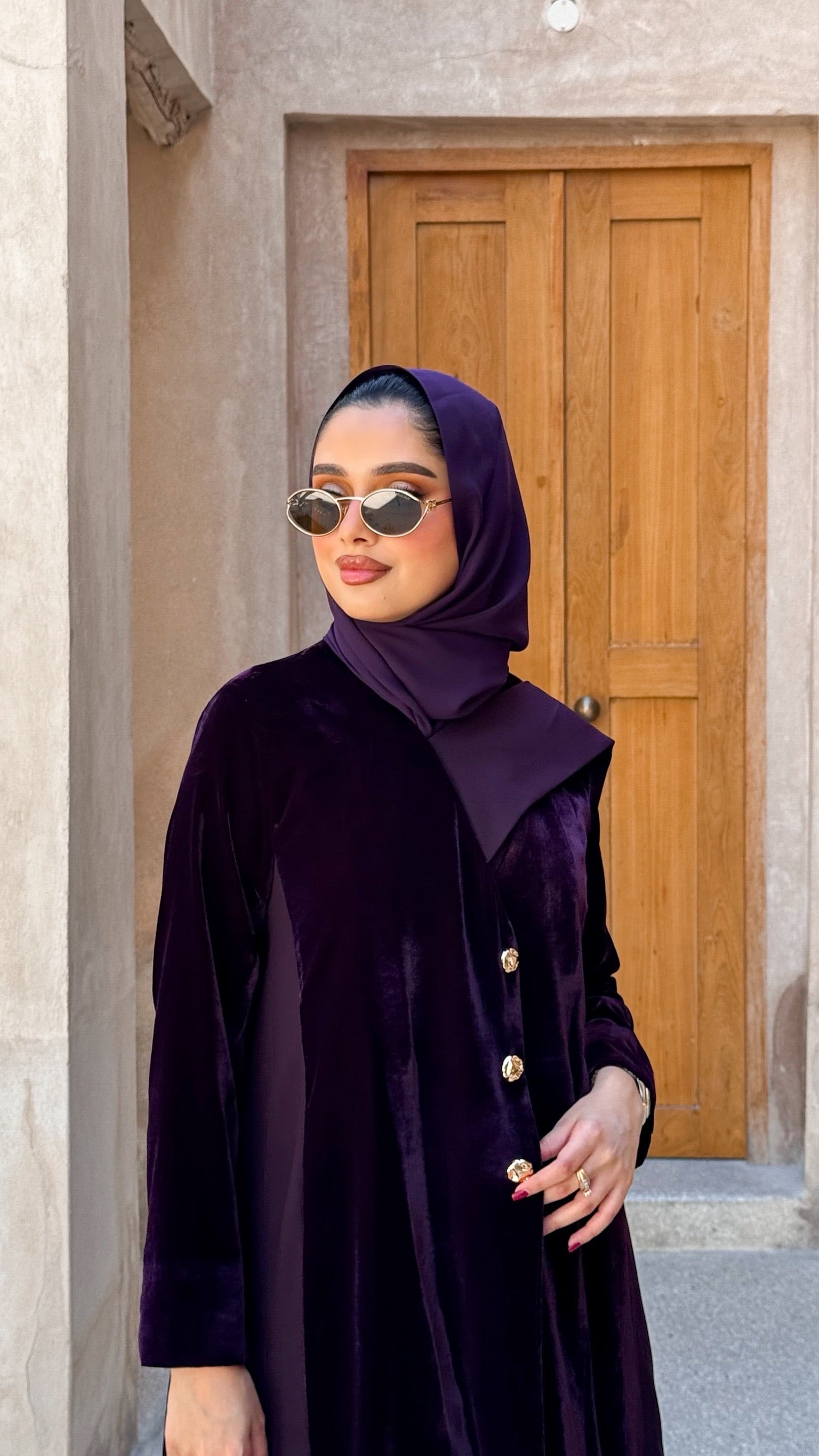 Purple Velvet With Crepe Shawl Abaya