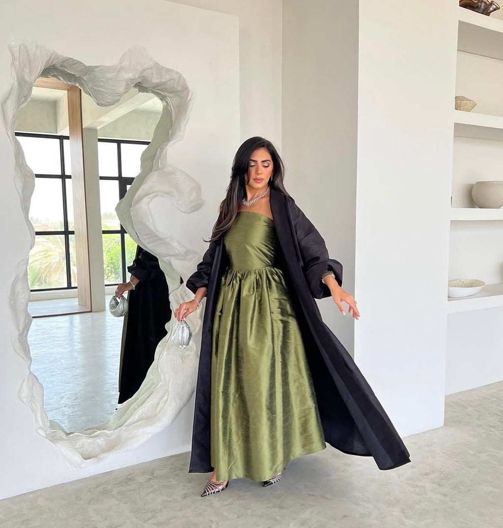 Two Piece Set, Dress With Abaya In Organza Fabric