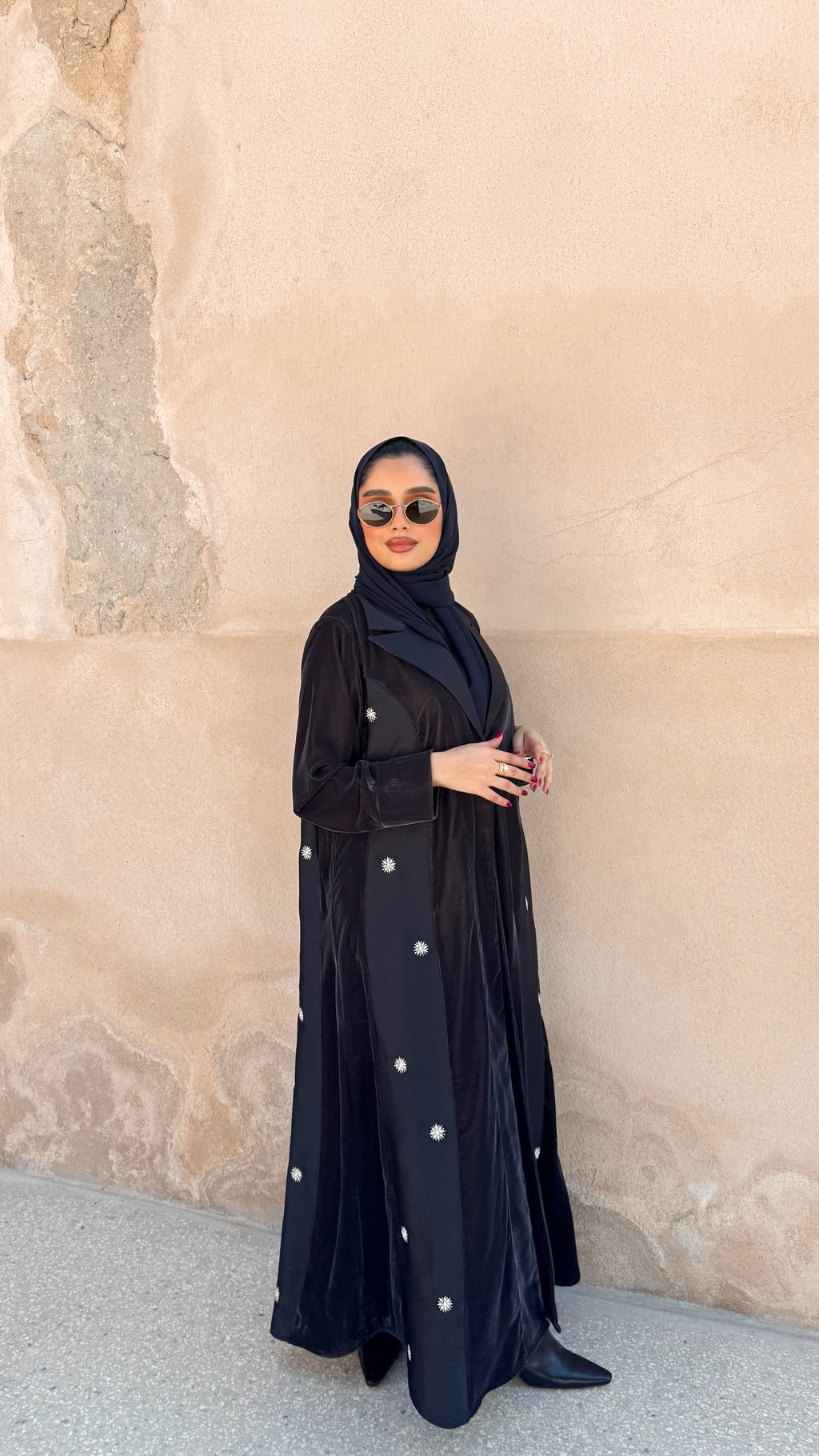 Grey Velvet With Silk Embroidery Abaya