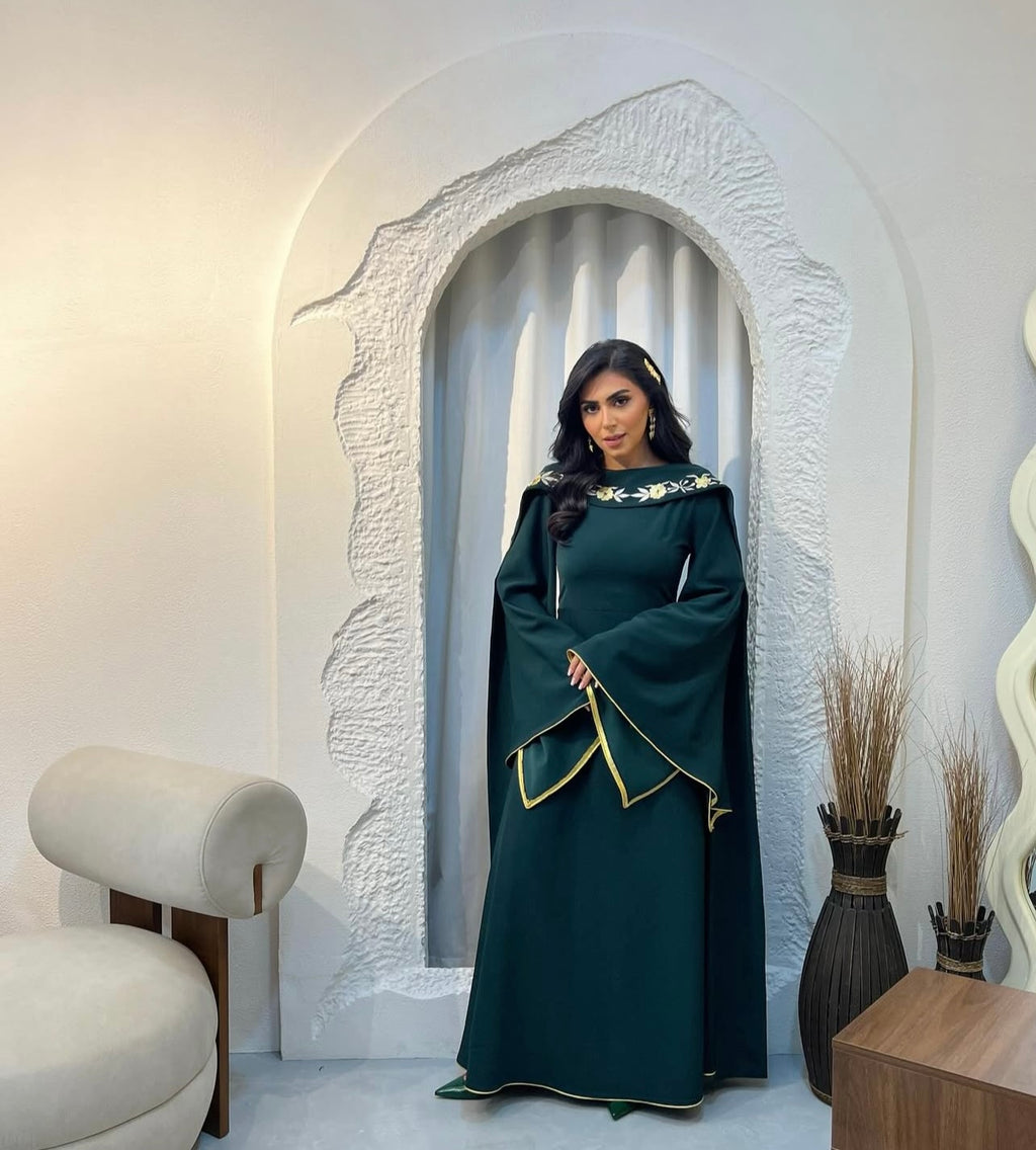 Crepe Jalabeya With Embroidery Shawl