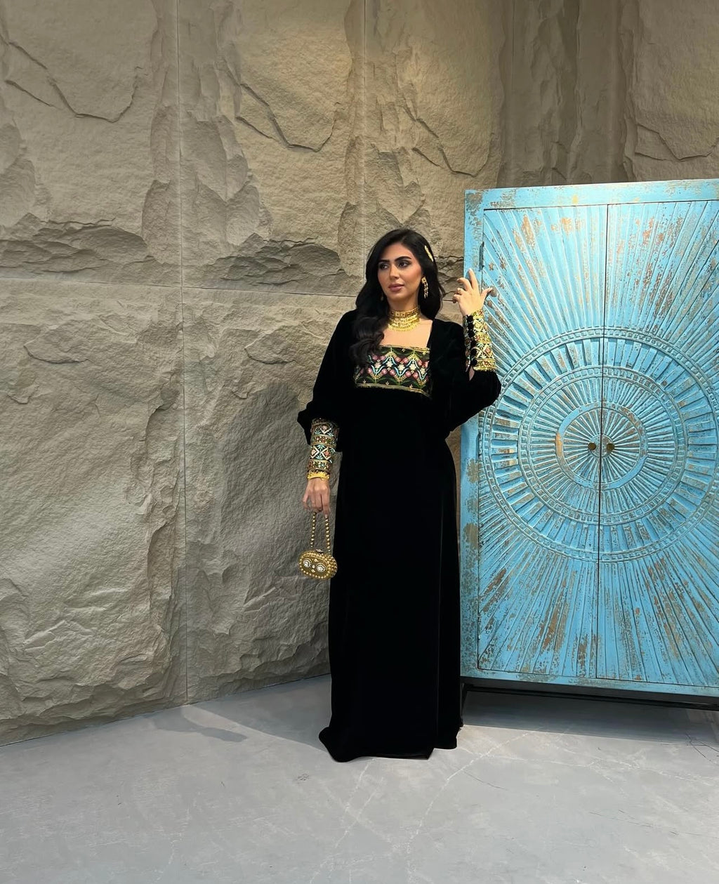 Velvet Jalabeya With Cardigans