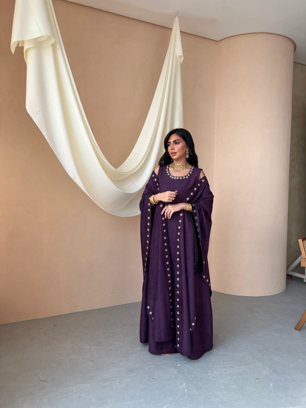 Purple Jalabeya Shamwa – Flower Design