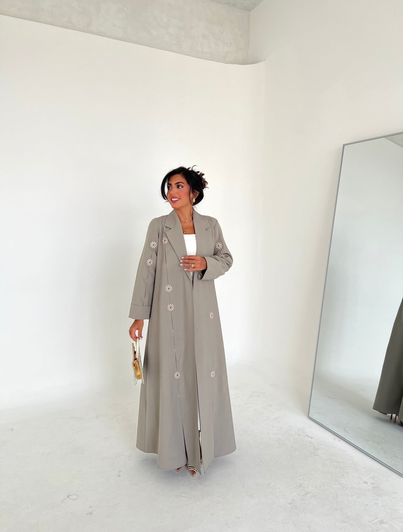 Beige Blazer Embroidery Abaya