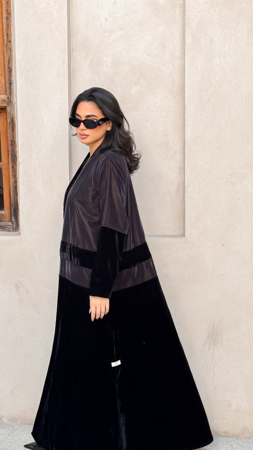 Black And Grey Velvet Abaya